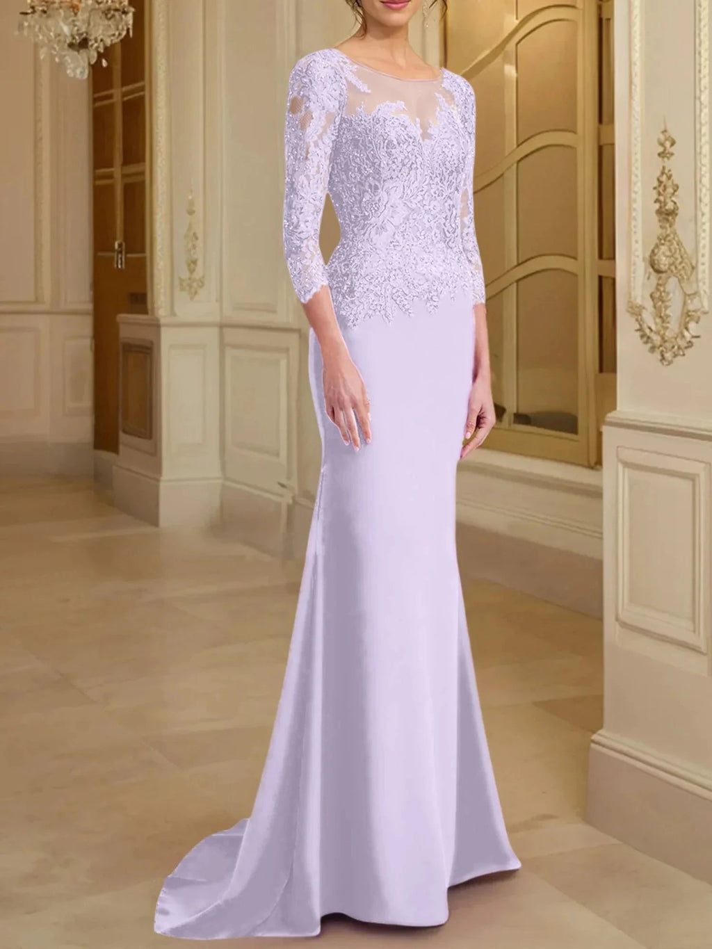 Trumpet/Mermaid Scoop Long Sleeves Mother of the Bride Dresses With Lace by Dreamylily