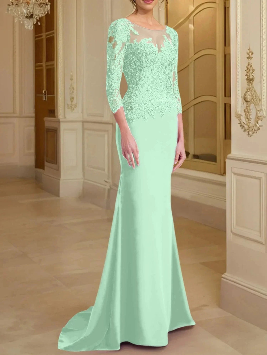 Trumpet/Mermaid Scoop Long Sleeves Mother of the Bride Dresses With Lace by Dreamylily