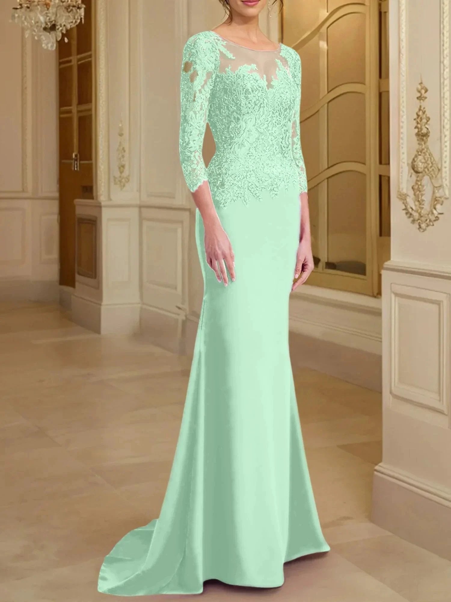 Trumpet/Mermaid Scoop Long Sleeves Mother of the Bride Dresses With Lace by Dreamylily