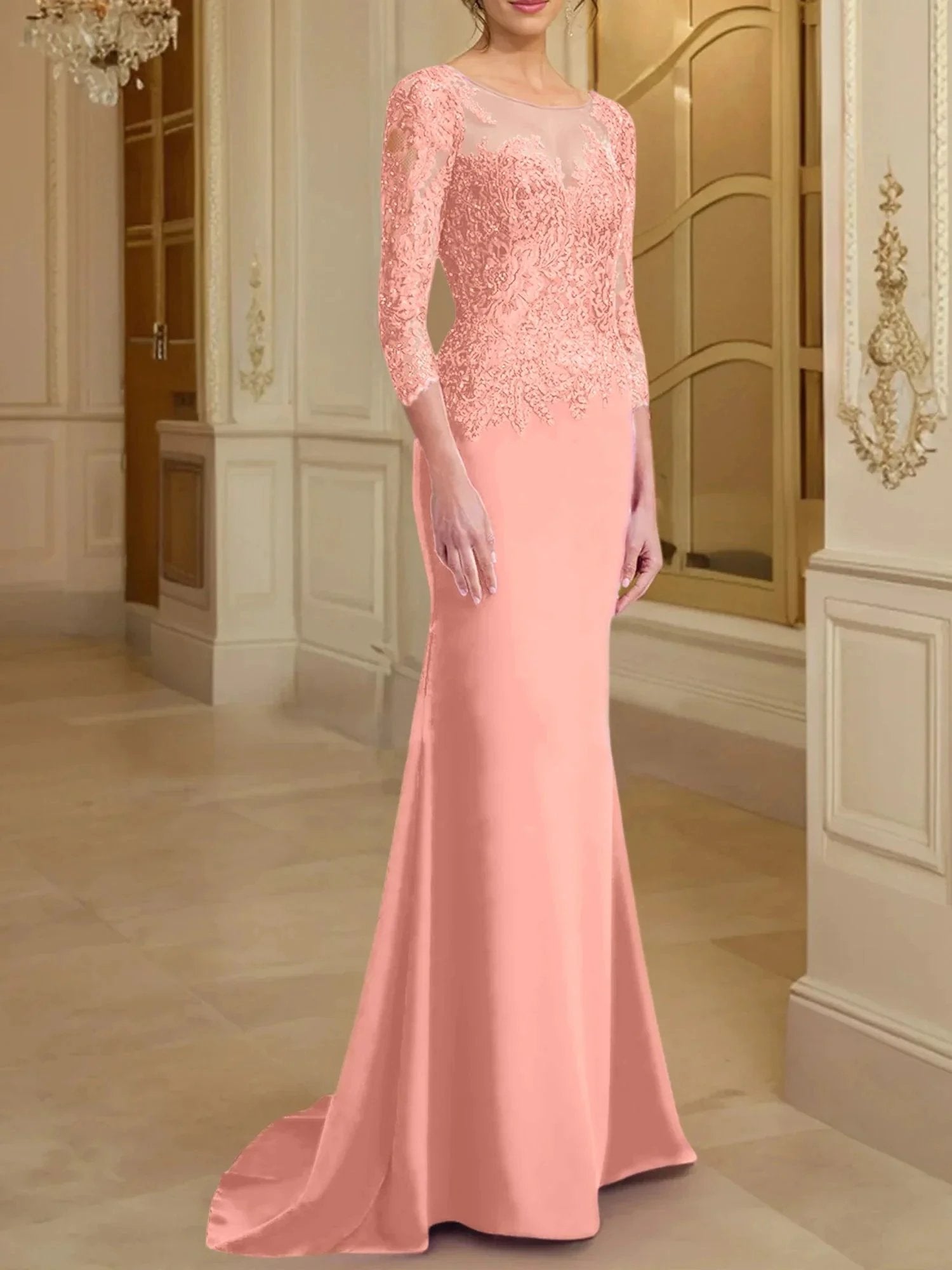 Trumpet/Mermaid Scoop Long Sleeves Mother of the Bride Dresses With Lace by Dreamylily