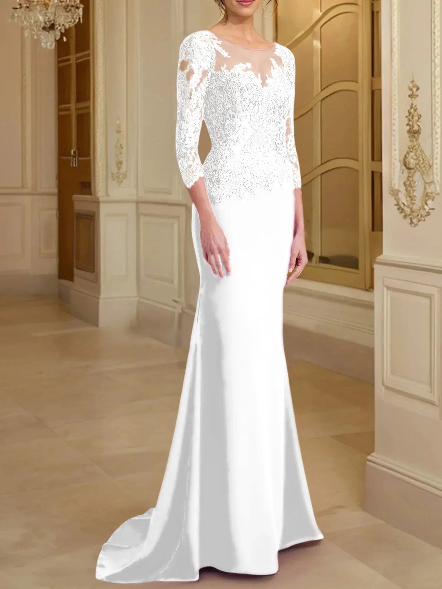 Trumpet/Mermaid Scoop Long Sleeves Mother of the Bride Dresses With Lace by Dreamylily