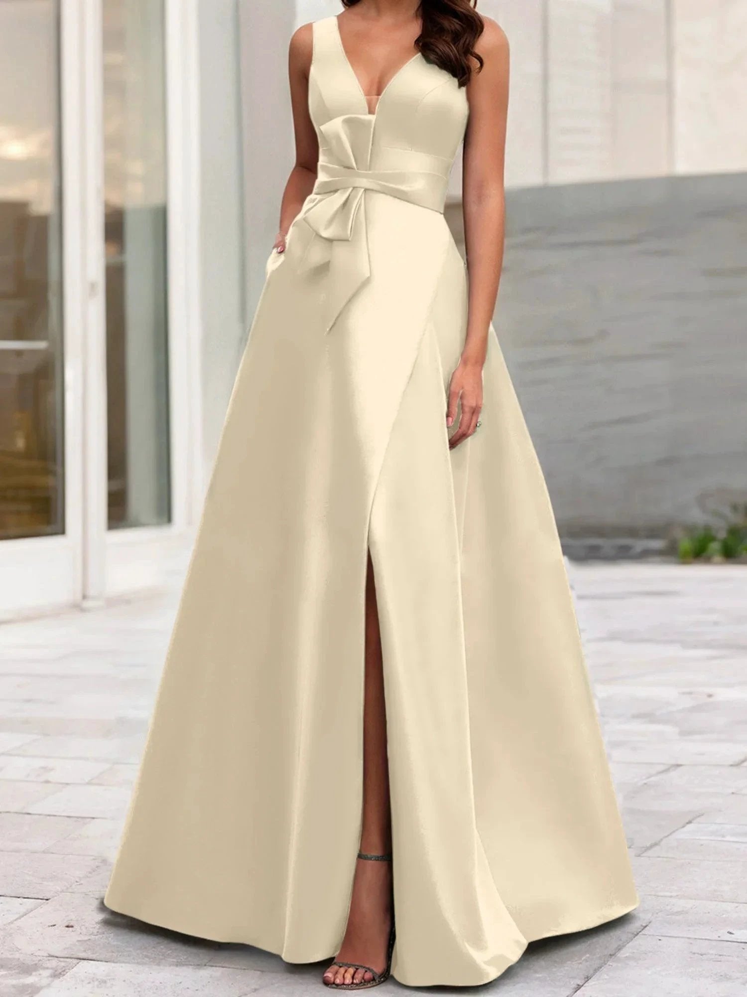 A-Line/Princess V-Neck Sleeveless Mother Of The Bride Dresses With Split Side by Dreamylily