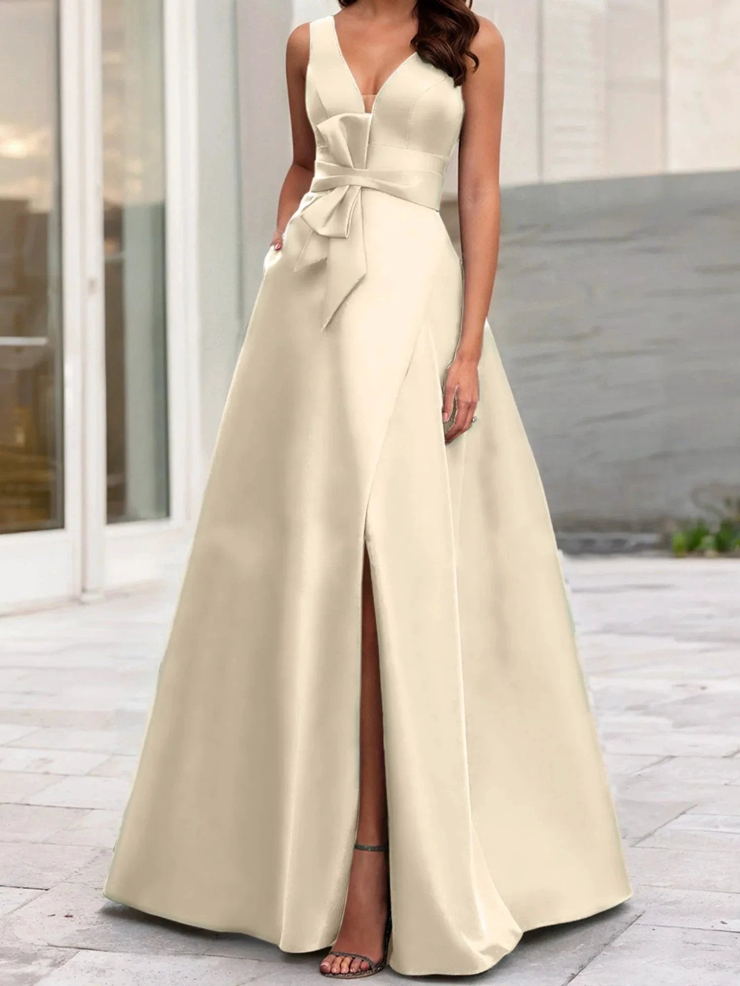 A-Line/Princess V-Neck Sleeveless Mother Of The Bride Dresses With Split Side by Dreamylily