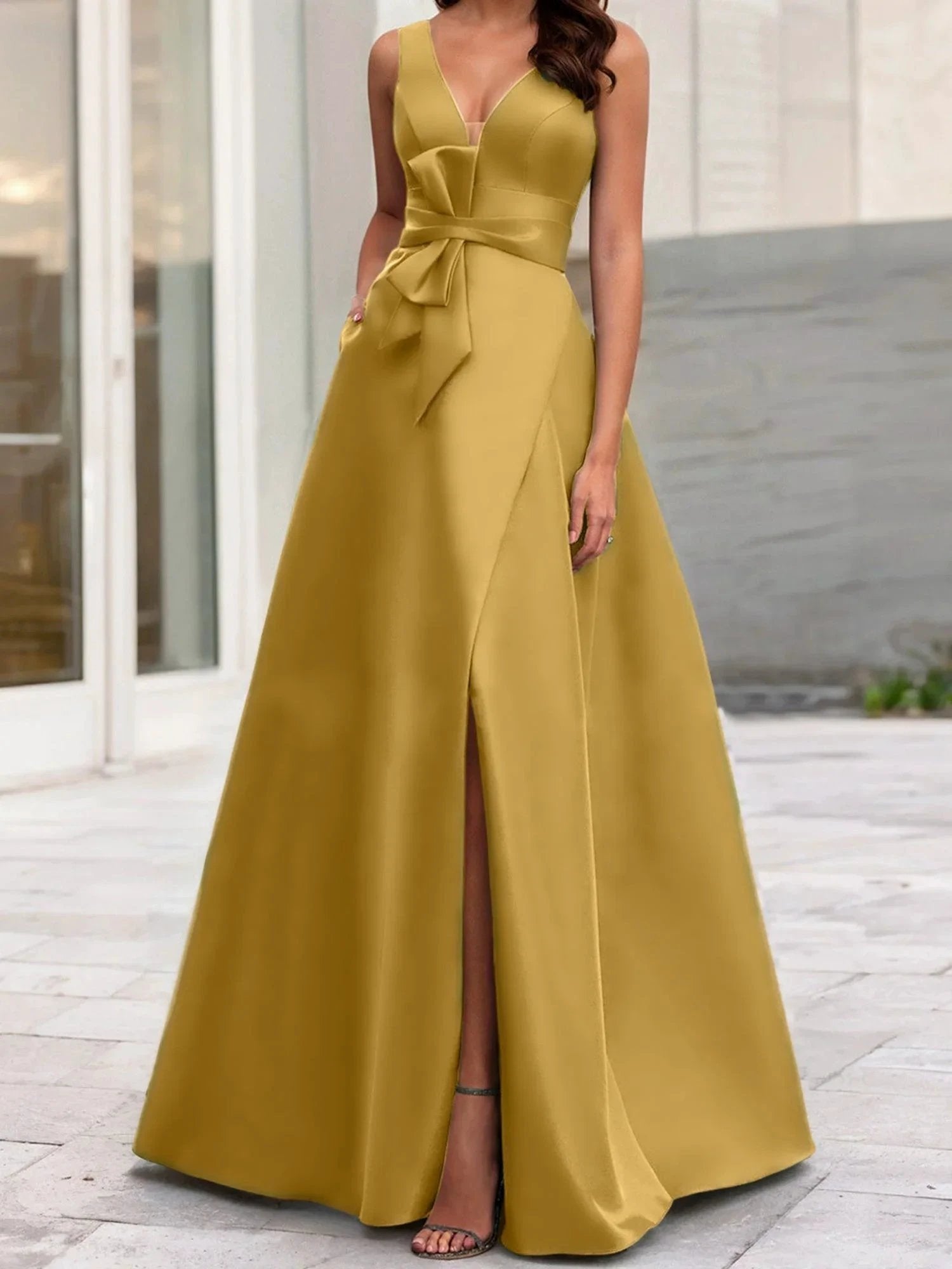 A-Line/Princess V-Neck Sleeveless Mother Of The Bride Dresses With Split Side by Dreamylily