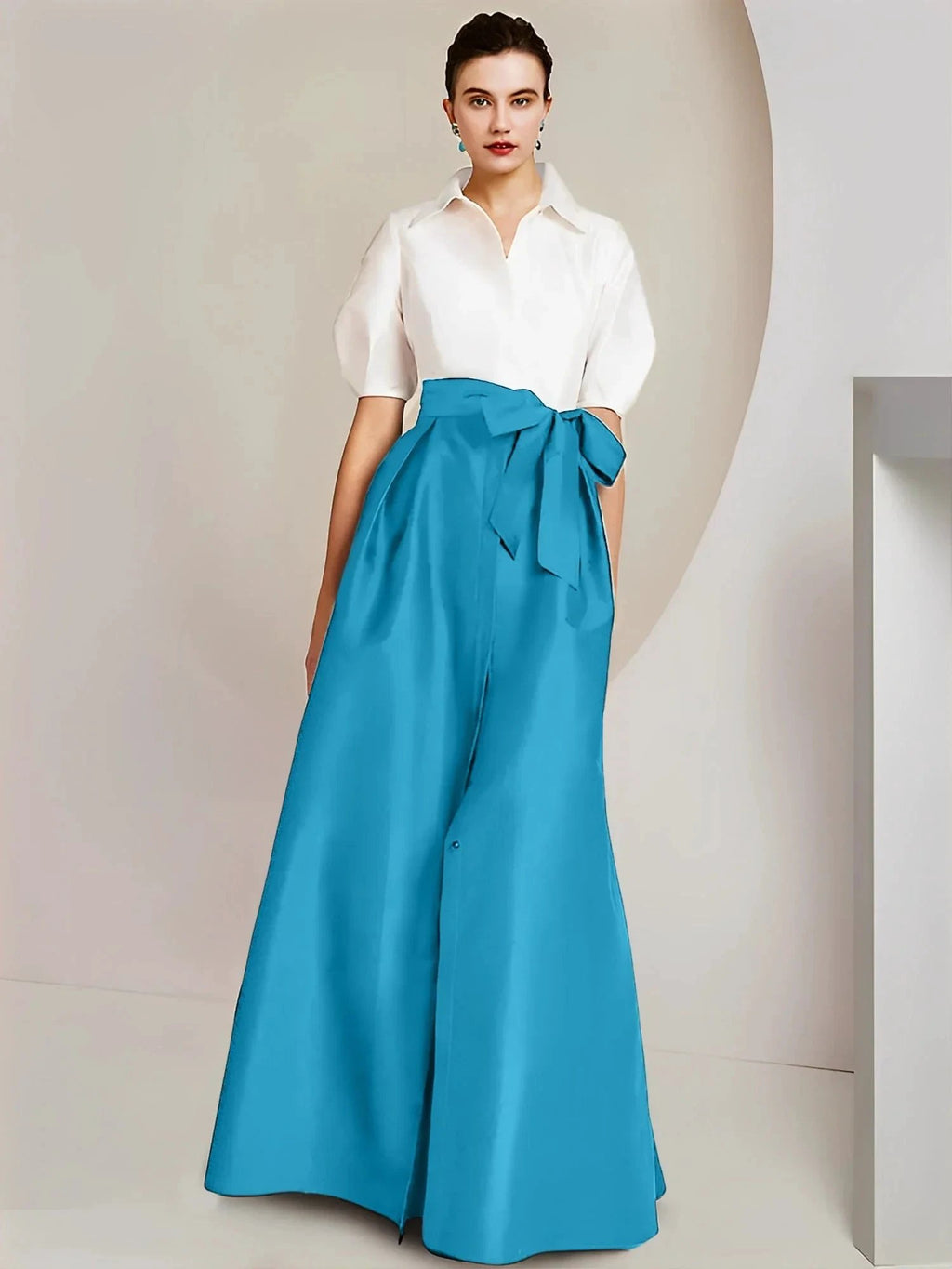 A-Line/Princess Shirt Collar Short Sleeves 2 pieces Mother Of The Bride Dresses by Dreamylily