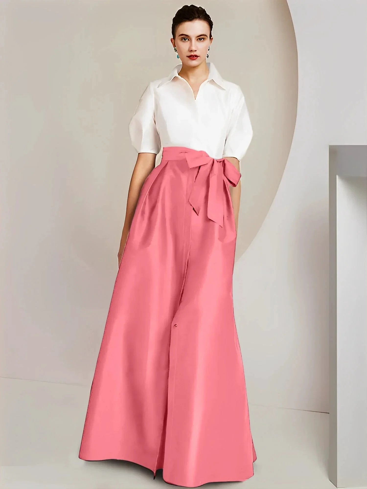 A-Line/Princess Shirt Collar Short Sleeves 2 pieces Mother Of The Bride Dresses by Dreamylily