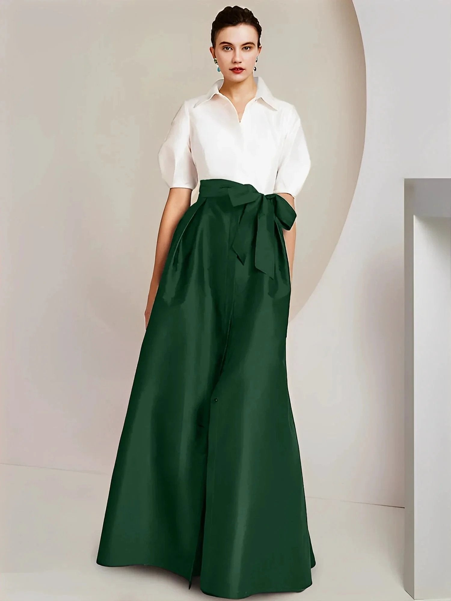 A-Line/Princess Shirt Collar Short Sleeves 2 pieces Mother Of The Bride Dresses by Dreamylily