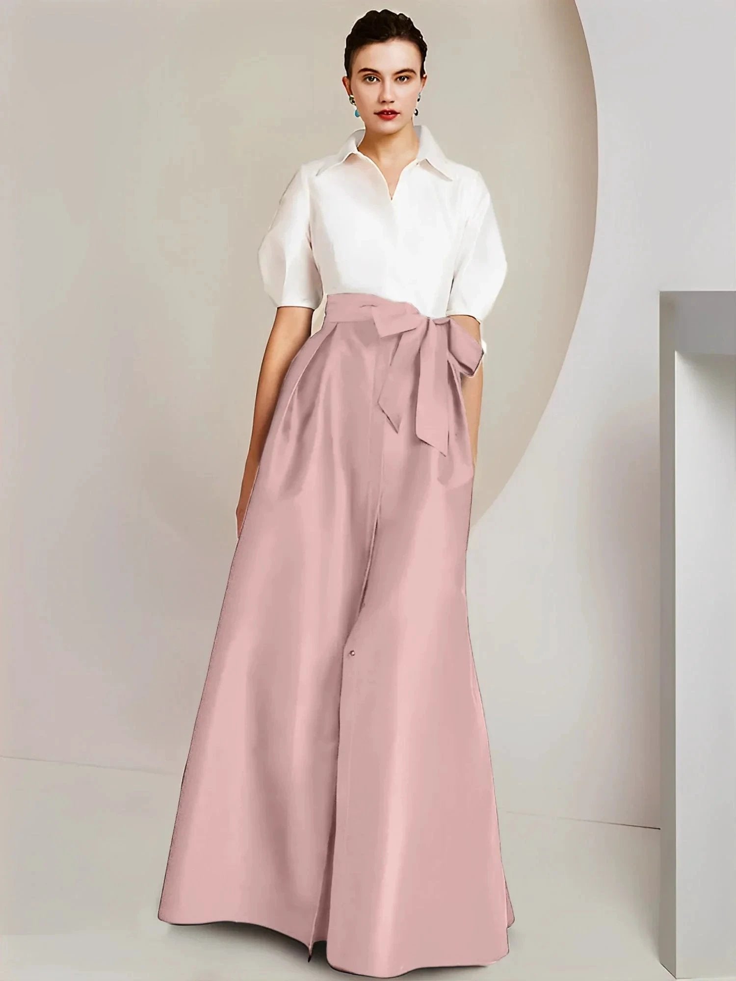 A-Line/Princess Shirt Collar Short Sleeves 2 pieces Mother Of The Bride Dresses by Dreamylily
