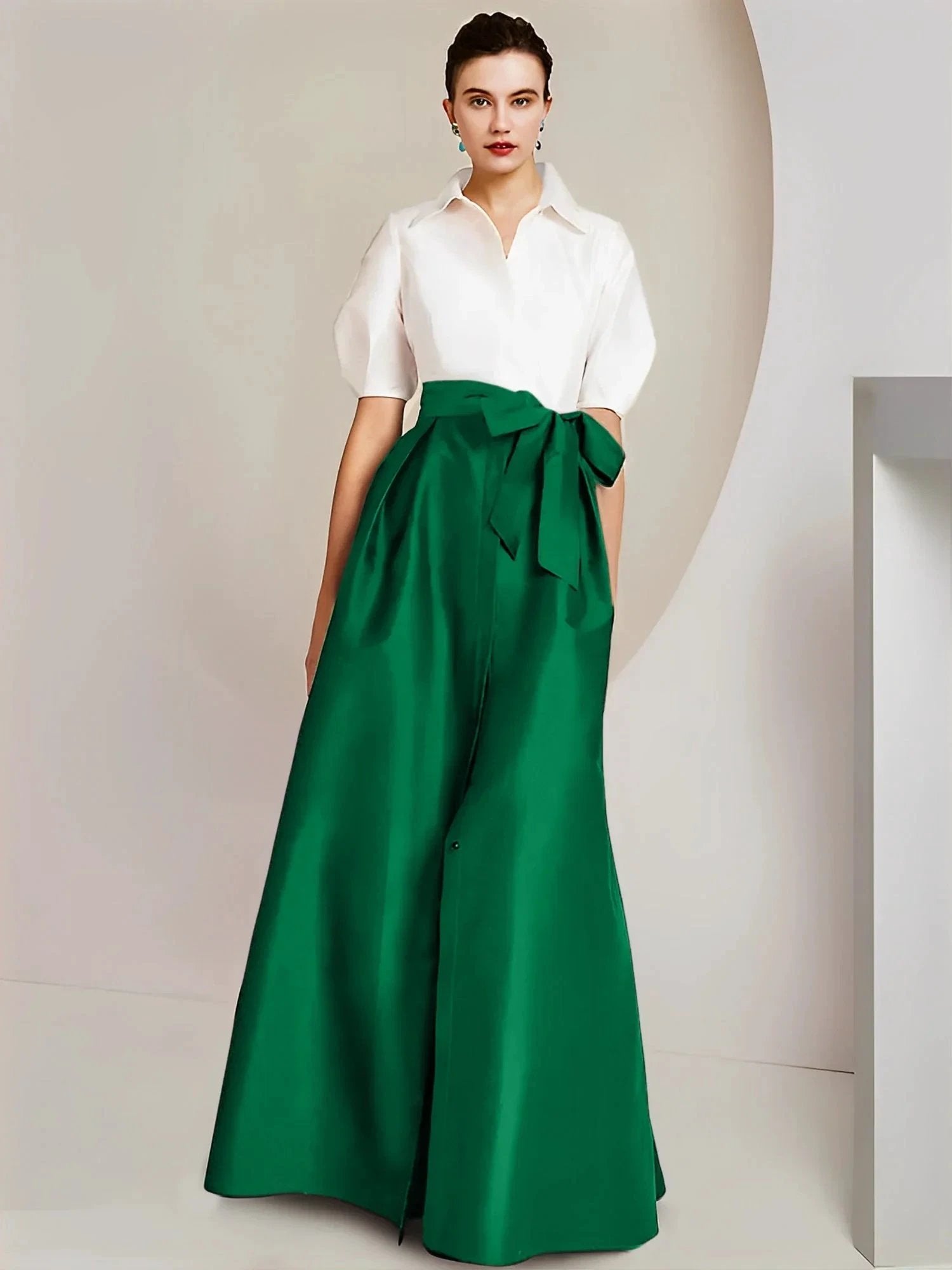 A-Line/Princess Shirt Collar Short Sleeves 2 pieces Mother Of The Bride Dresses by Dreamylily