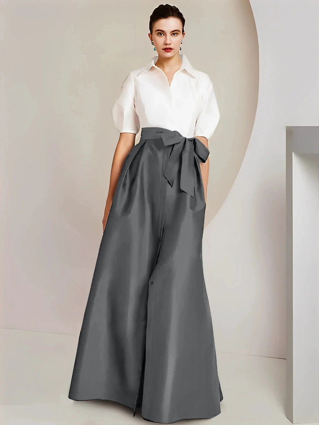 A-Line/Princess Shirt Collar Short Sleeves 2 pieces Mother Of The Bride Dresses by Dreamylily