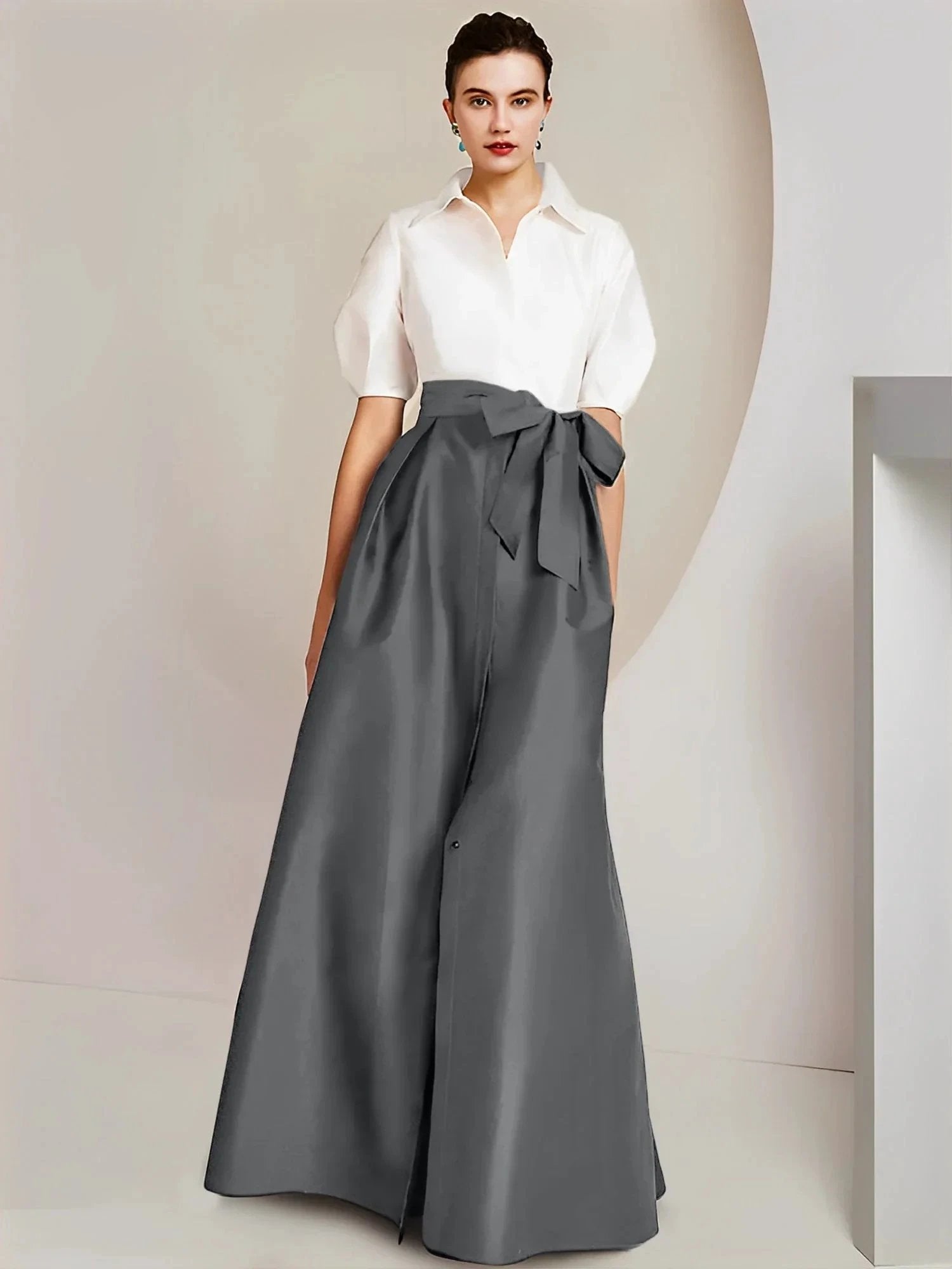 A-Line/Princess Shirt Collar Short Sleeves 2 pieces Mother Of The Bride Dresses by Dreamylily
