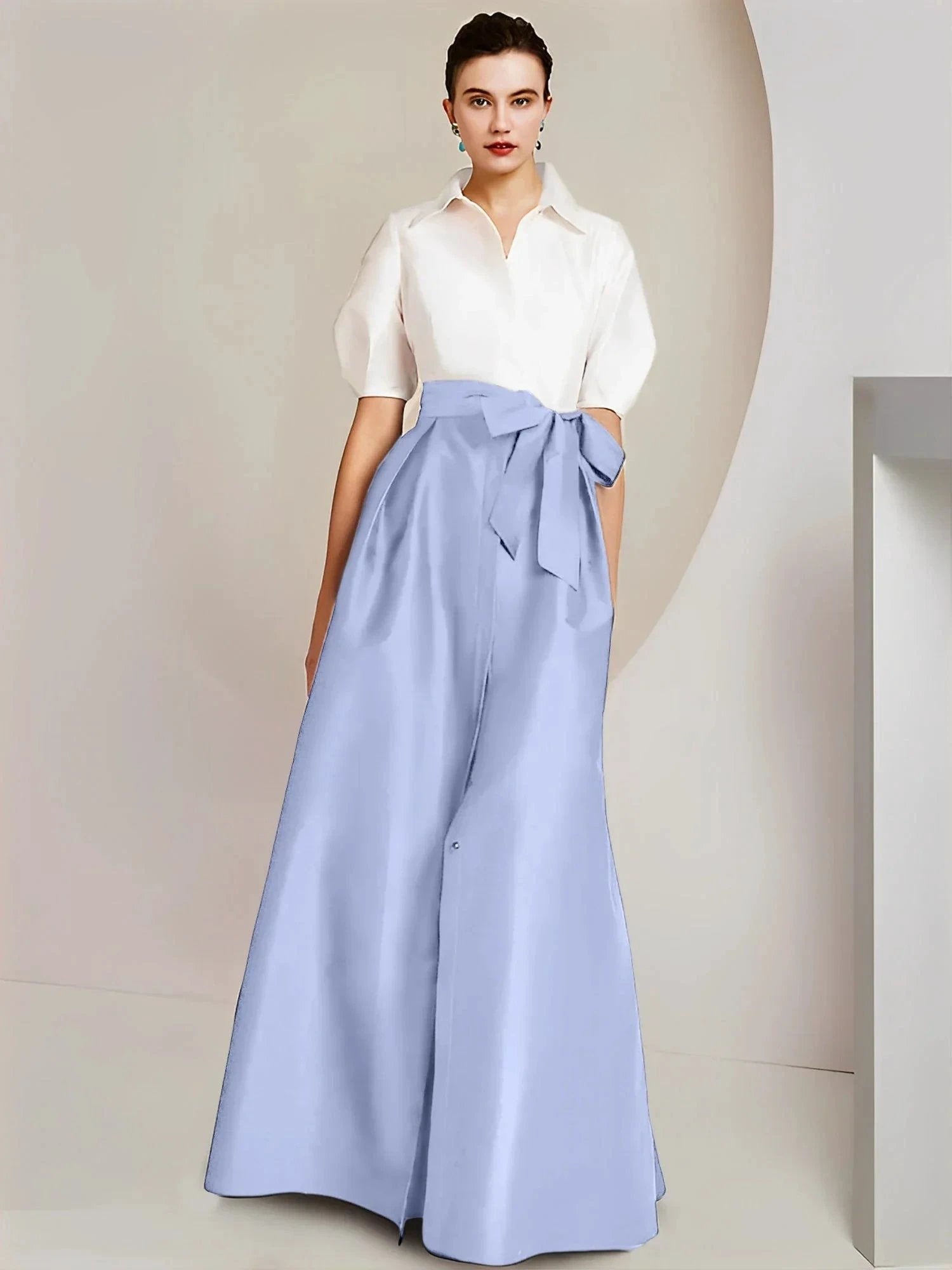 A-Line/Princess Shirt Collar Short Sleeves 2 pieces Mother Of The Bride Dresses by Dreamylily