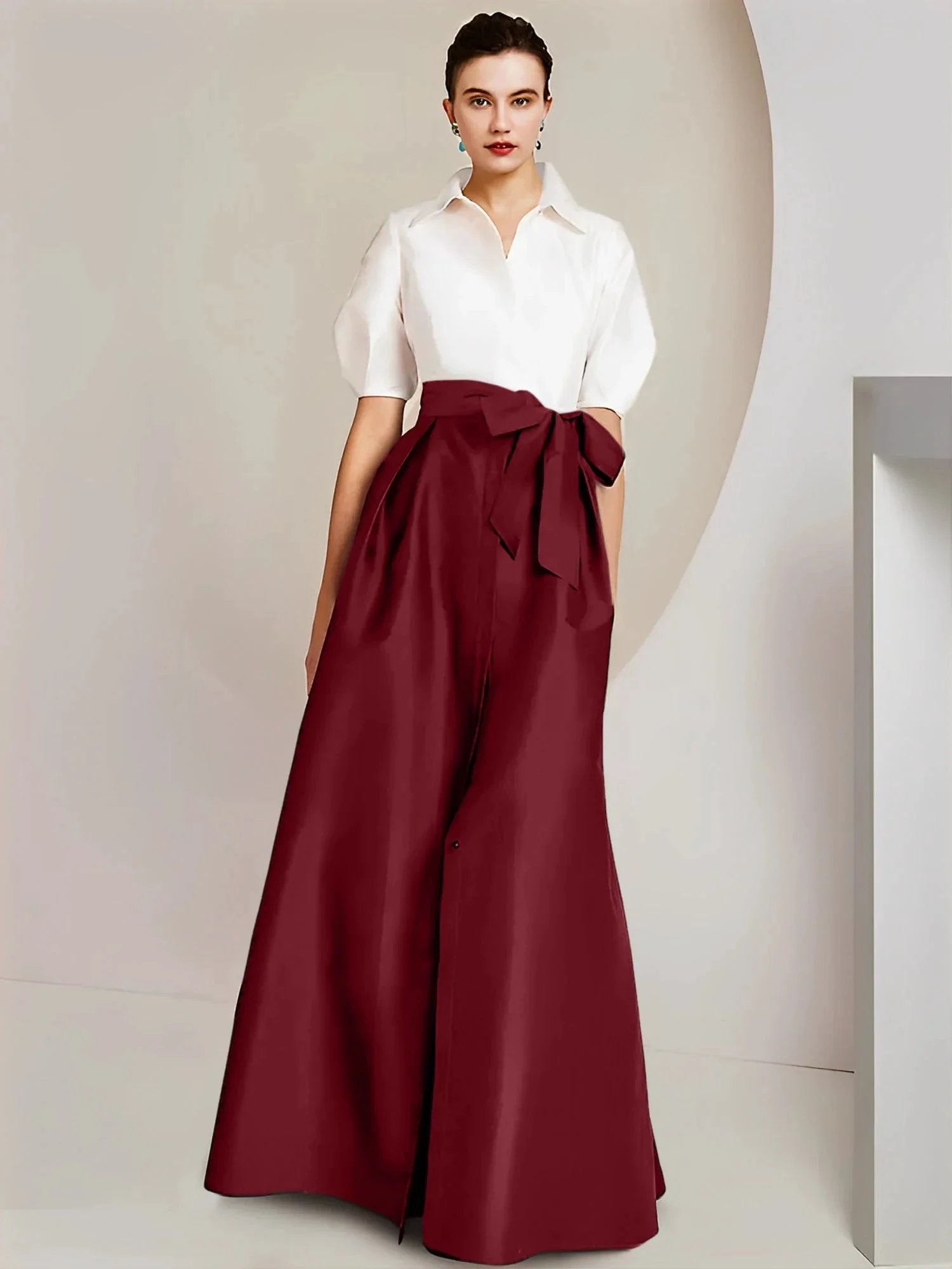 A-Line/Princess Shirt Collar Short Sleeves 2 pieces Mother Of The Bride Dresses by Dreamylily
