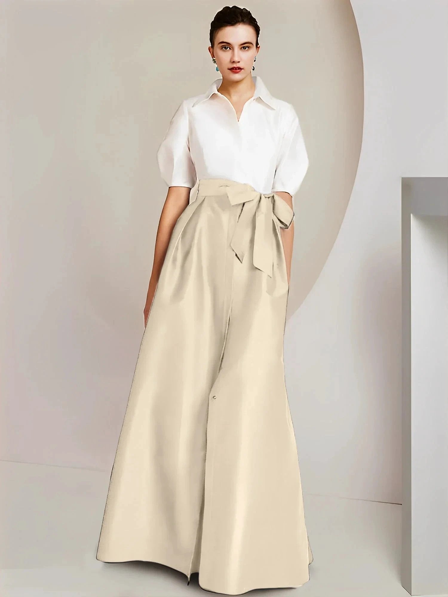 A-Line/Princess Shirt Collar Short Sleeves 2 pieces Mother Of The Bride Dresses by Dreamylily