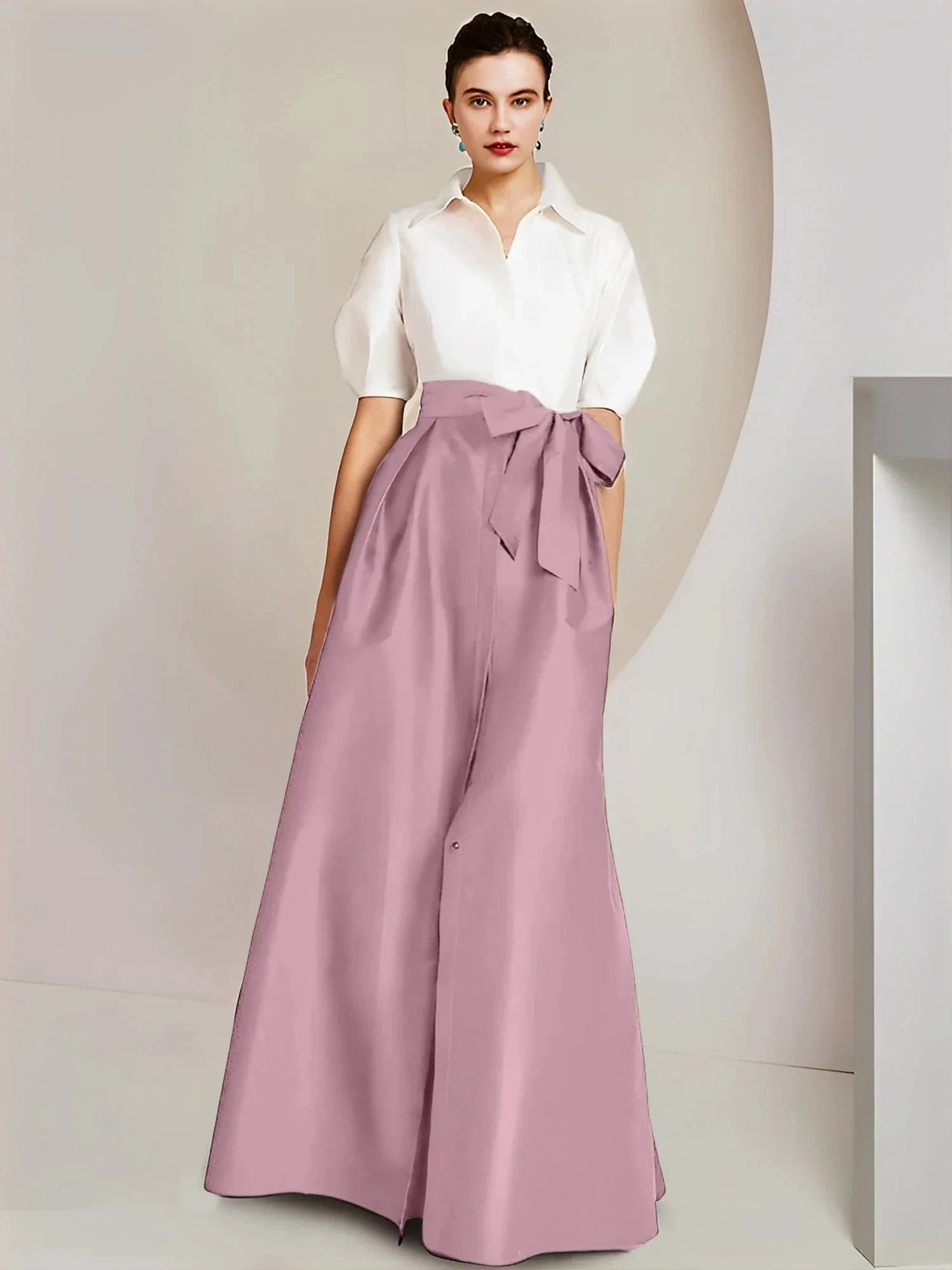 A-Line/Princess Shirt Collar Short Sleeves 2 pieces Mother Of The Bride Dresses by Dreamylily