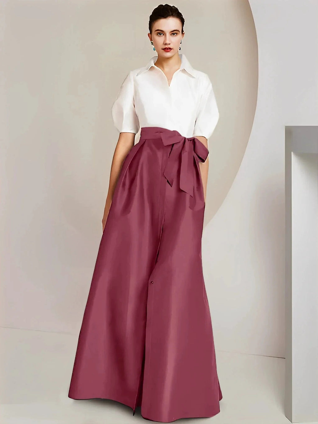 A-Line/Princess Shirt Collar Short Sleeves 2 pieces Mother Of The Bride Dresses by Dreamylily
