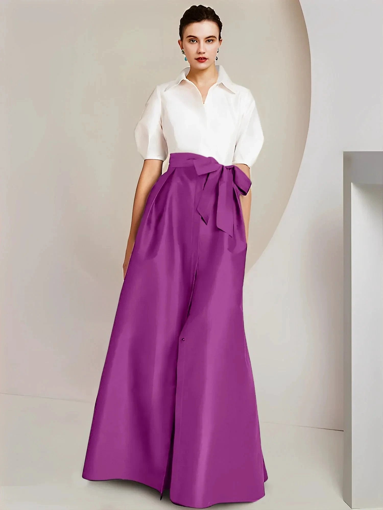 A-Line/Princess Shirt Collar Short Sleeves 2 pieces Mother Of The Bride Dresses by Dreamylily