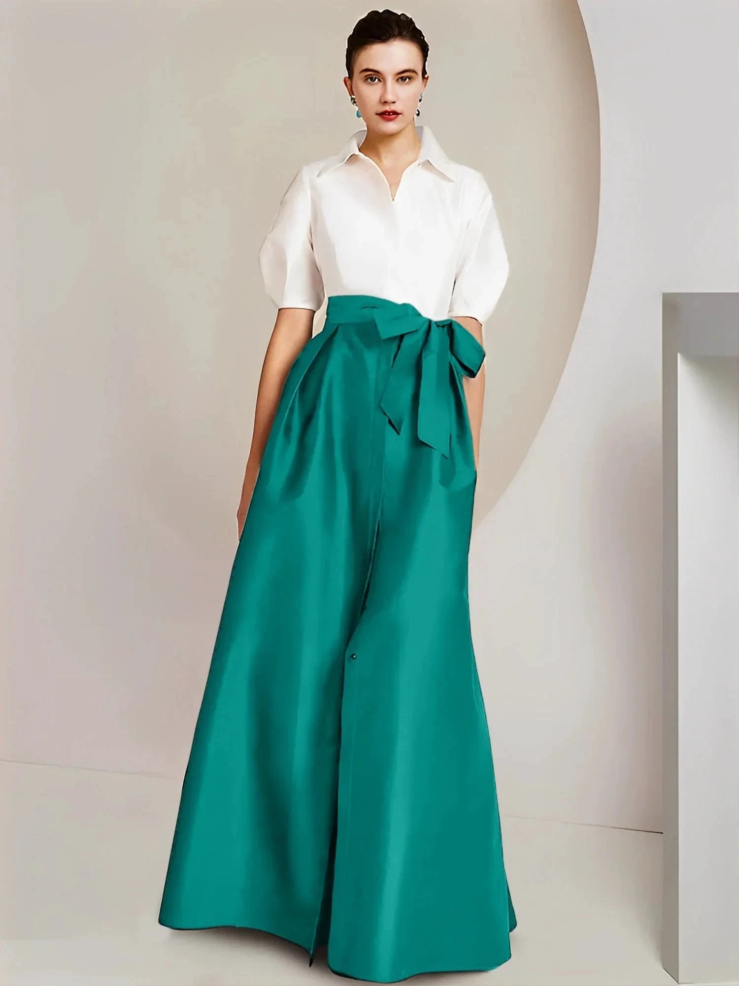 A-Line/Princess Shirt Collar Short Sleeves 2 pieces Mother Of The Bride Dresses by Dreamylily