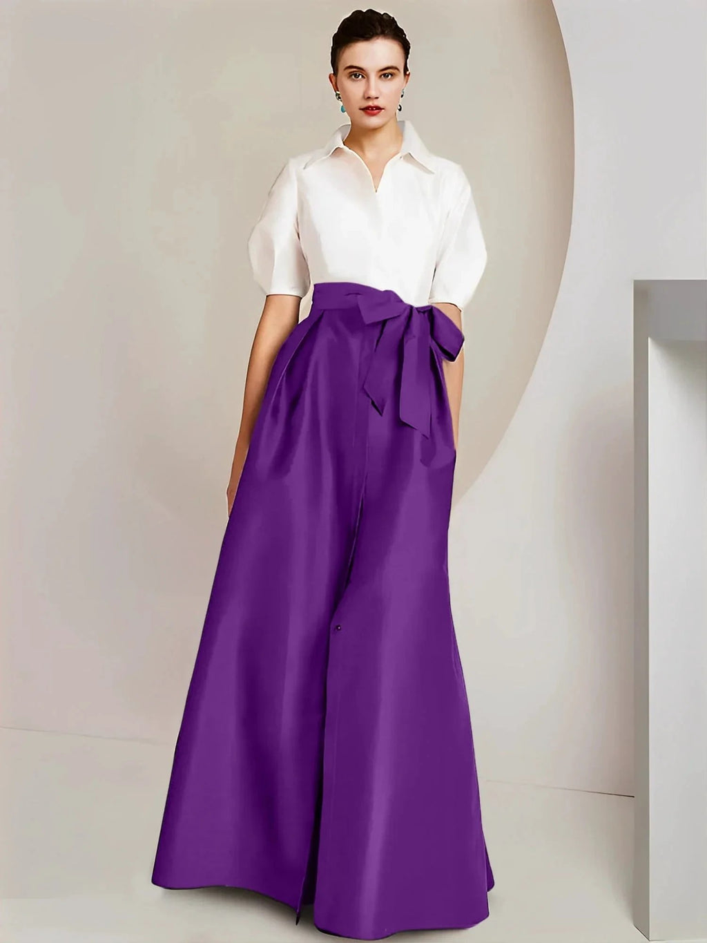 A-Line/Princess Shirt Collar Short Sleeves 2 pieces Mother Of The Bride Dresses by Dreamylily