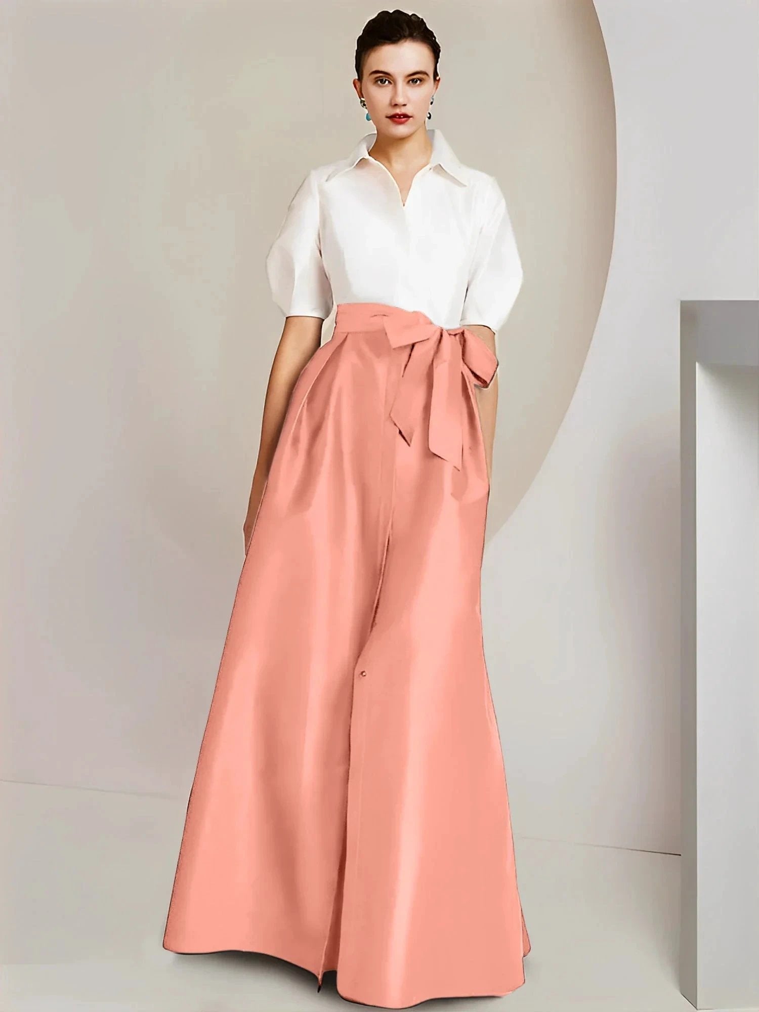 A-Line/Princess Shirt Collar Short Sleeves 2 pieces Mother Of The Bride Dresses by Dreamylily