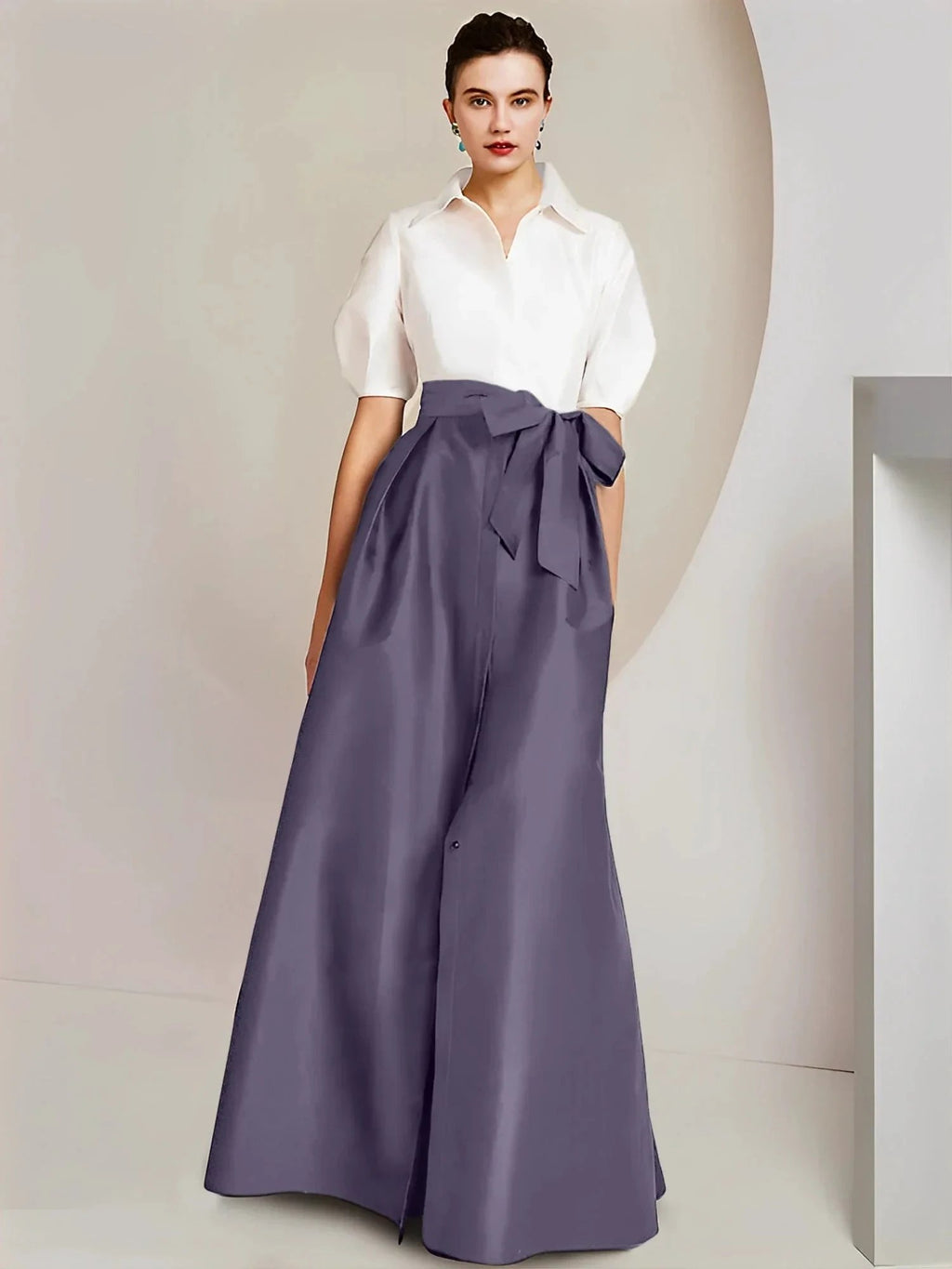 A-Line/Princess Shirt Collar Short Sleeves 2 pieces Mother Of The Bride Dresses by Dreamylily