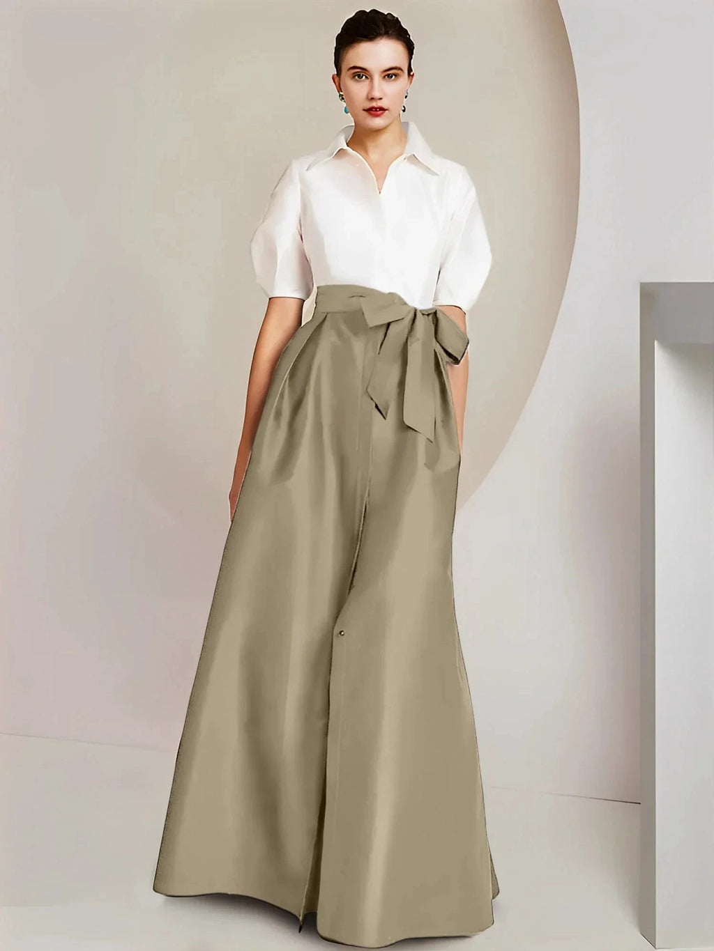 A-Line/Princess Shirt Collar Short Sleeves 2 pieces Mother Of The Bride Dresses by Dreamylily