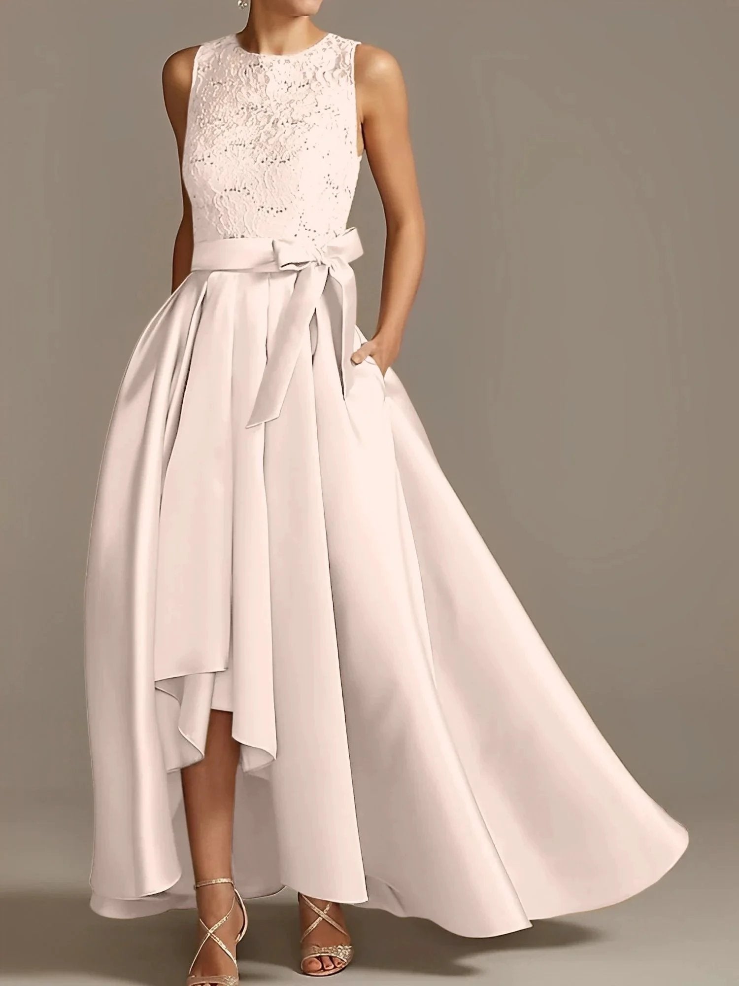 A-Line/Princess Jewel Neck Sleeveless Mother Of The Bride Dresses With Pleats Lace by Dreamylily