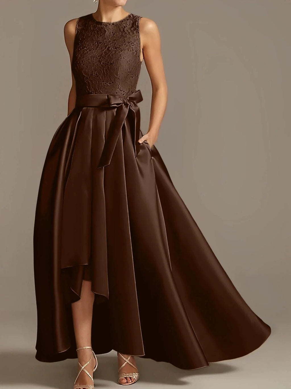 A-Line/Princess Jewel Neck Sleeveless Mother Of The Bride Dresses With Pleats Lace by Dreamylily