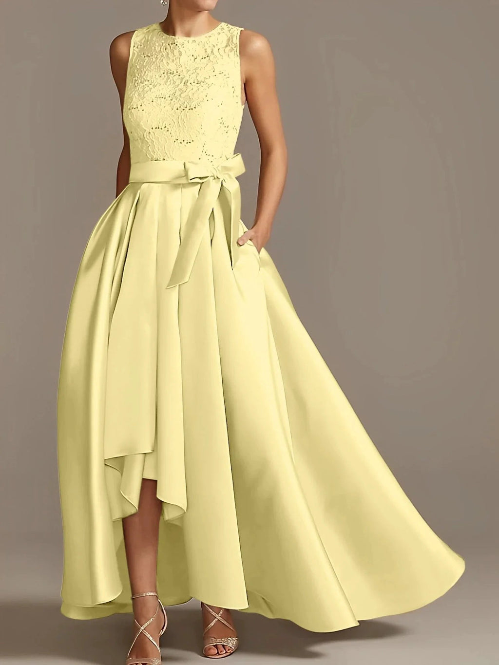 A-Line/Princess Jewel Neck Sleeveless Mother Of The Bride Dresses With Pleats Lace by Dreamylily