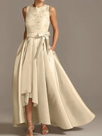 A-Line/Princess Jewel Neck Sleeveless Mother Of The Bride Dresses With Pleats Lace by Dreamylily