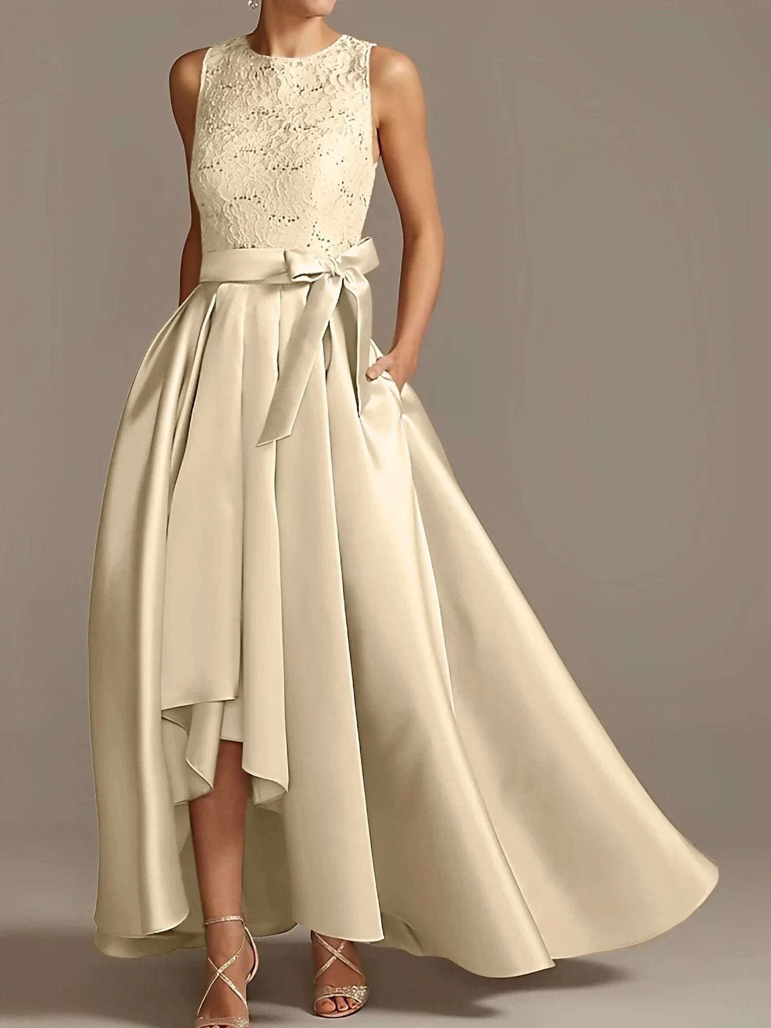 A-Line/Princess Jewel Neck Sleeveless Mother Of The Bride Dresses With Pleats Lace by Dreamylily