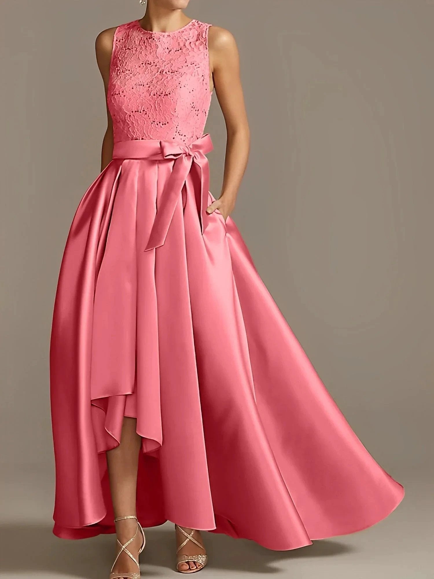 A-Line/Princess Jewel Neck Sleeveless Mother Of The Bride Dresses With Pleats Lace by Dreamylily