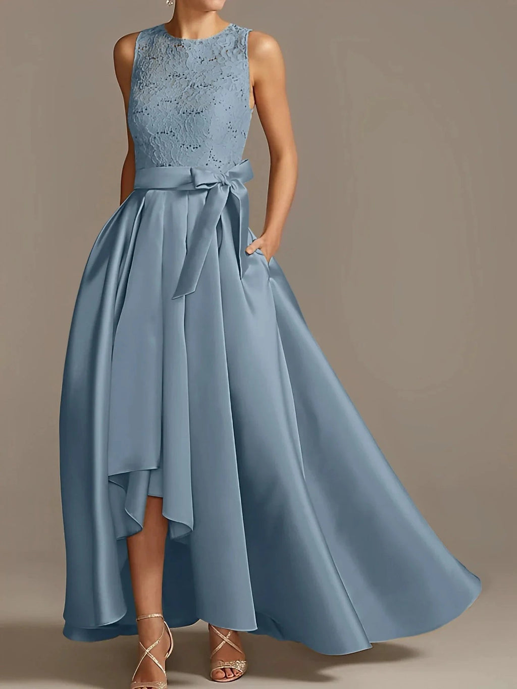 A-Line/Princess Jewel Neck Sleeveless Mother Of The Bride Dresses With Pleats Lace by Dreamylily