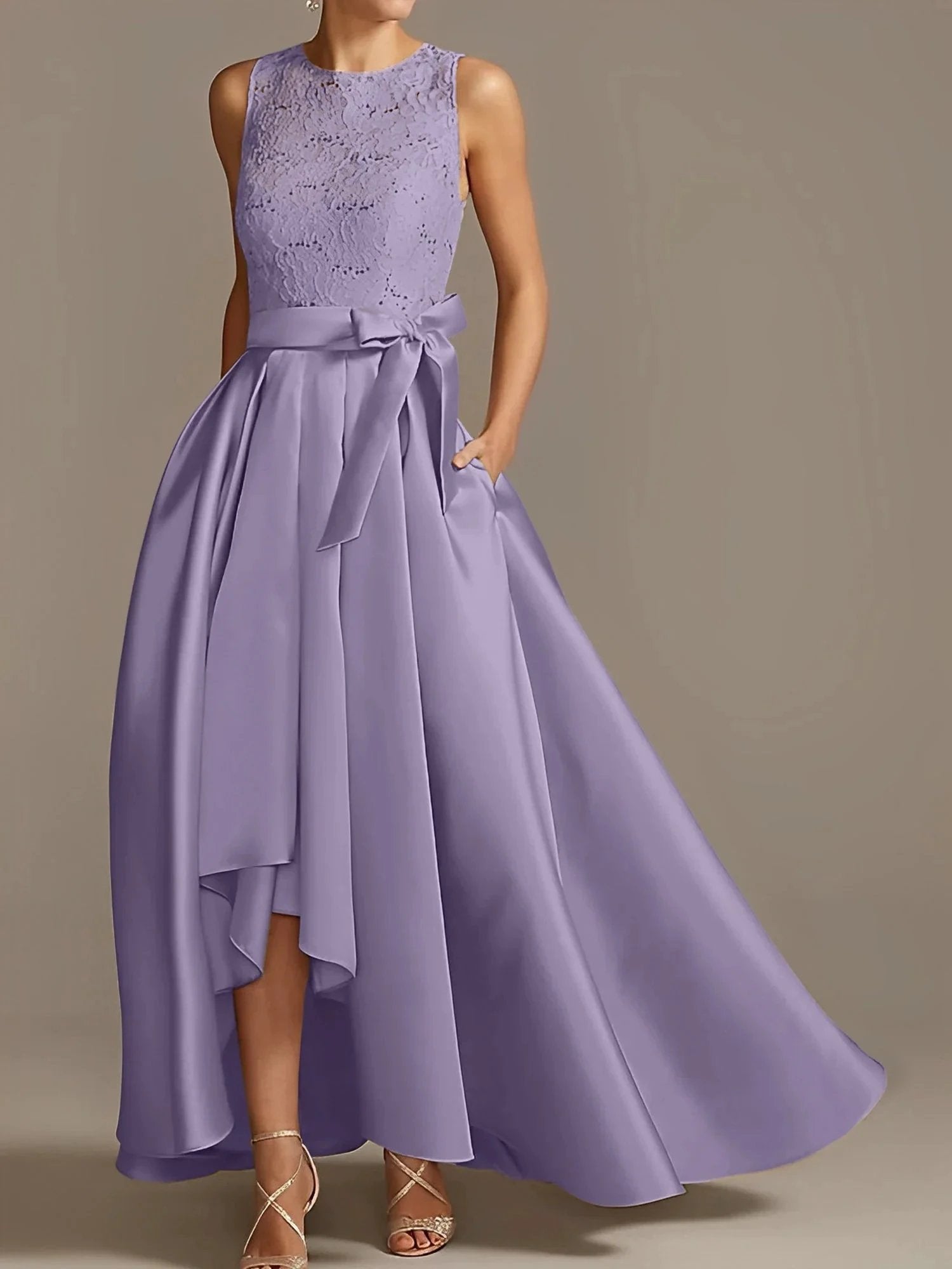 A-Line/Princess Jewel Neck Sleeveless Mother Of The Bride Dresses With Pleats Lace by Dreamylily
