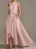 A-Line/Princess Jewel Neck Sleeveless Mother Of The Bride Dresses With Pleats Lace by Dreamylily