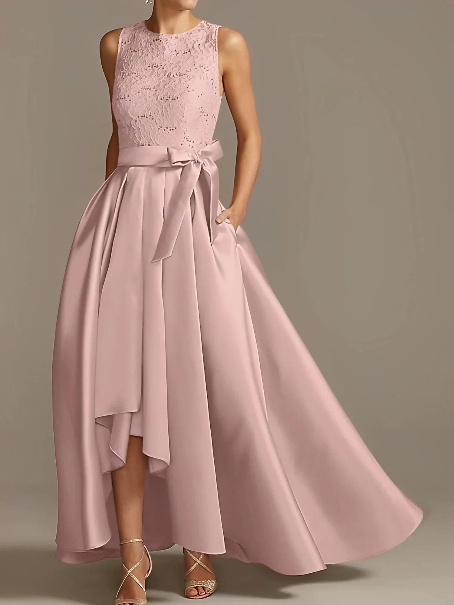 A-Line/Princess Jewel Neck Sleeveless Mother Of The Bride Dresses With Pleats Lace by Dreamylily
