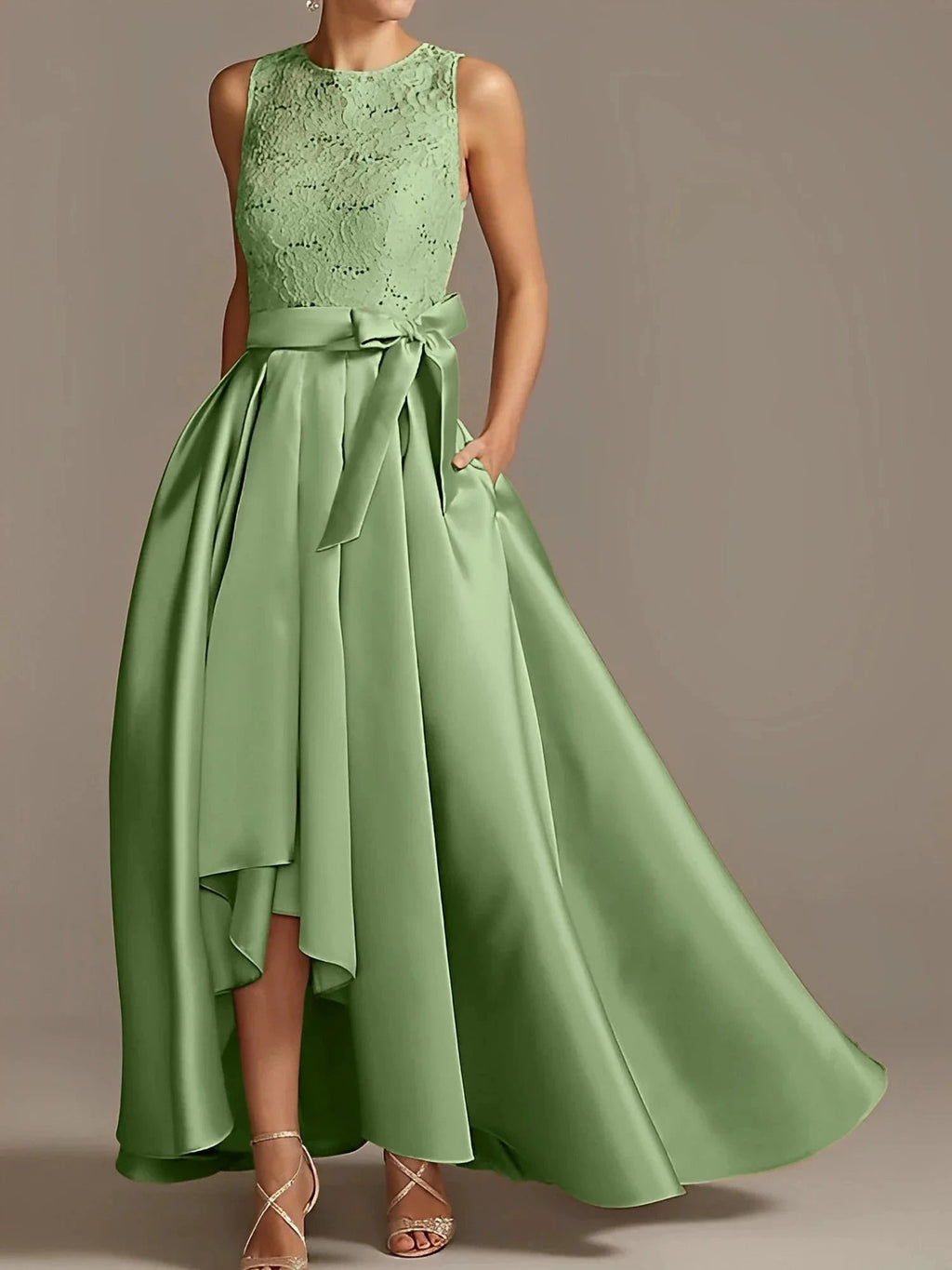 A-Line/Princess Jewel Neck Sleeveless Mother Of The Bride Dresses With Pleats Lace by Dreamylily