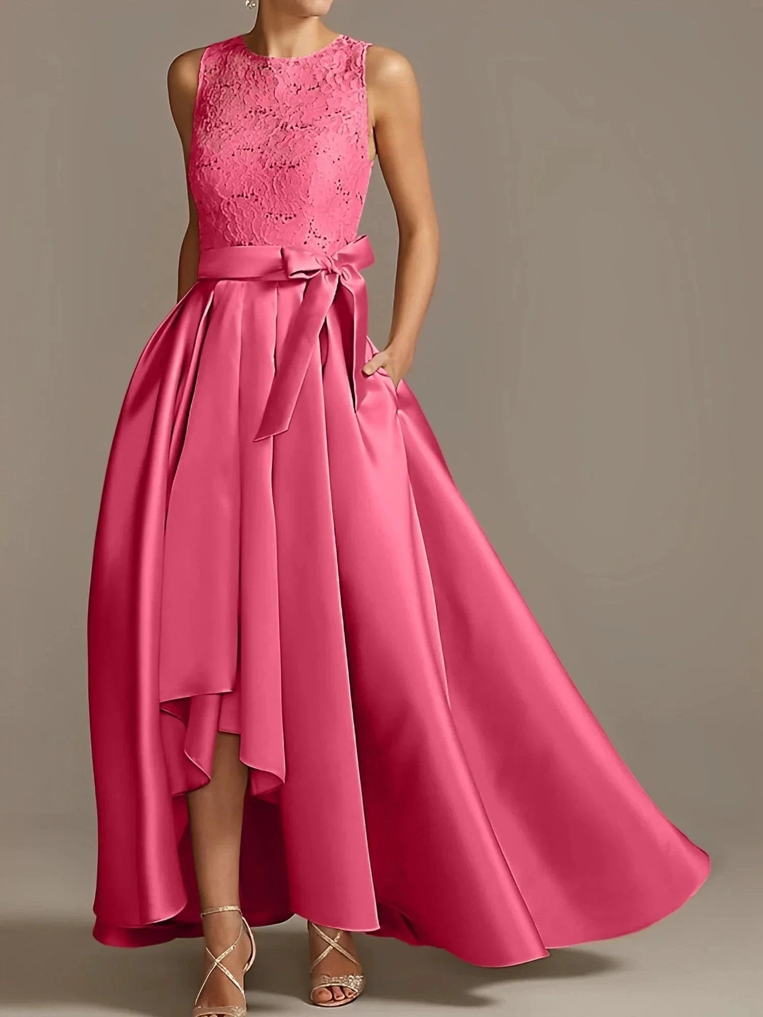 A-Line/Princess Jewel Neck Sleeveless Mother Of The Bride Dresses With Pleats Lace by Dreamylily
