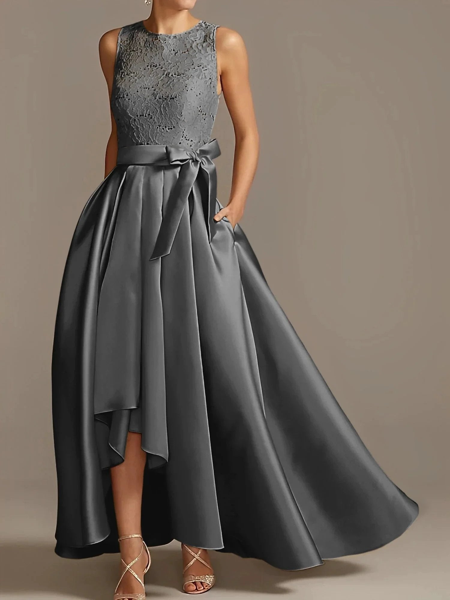 A-Line/Princess Jewel Neck Sleeveless Mother Of The Bride Dresses With Pleats Lace by Dreamylily
