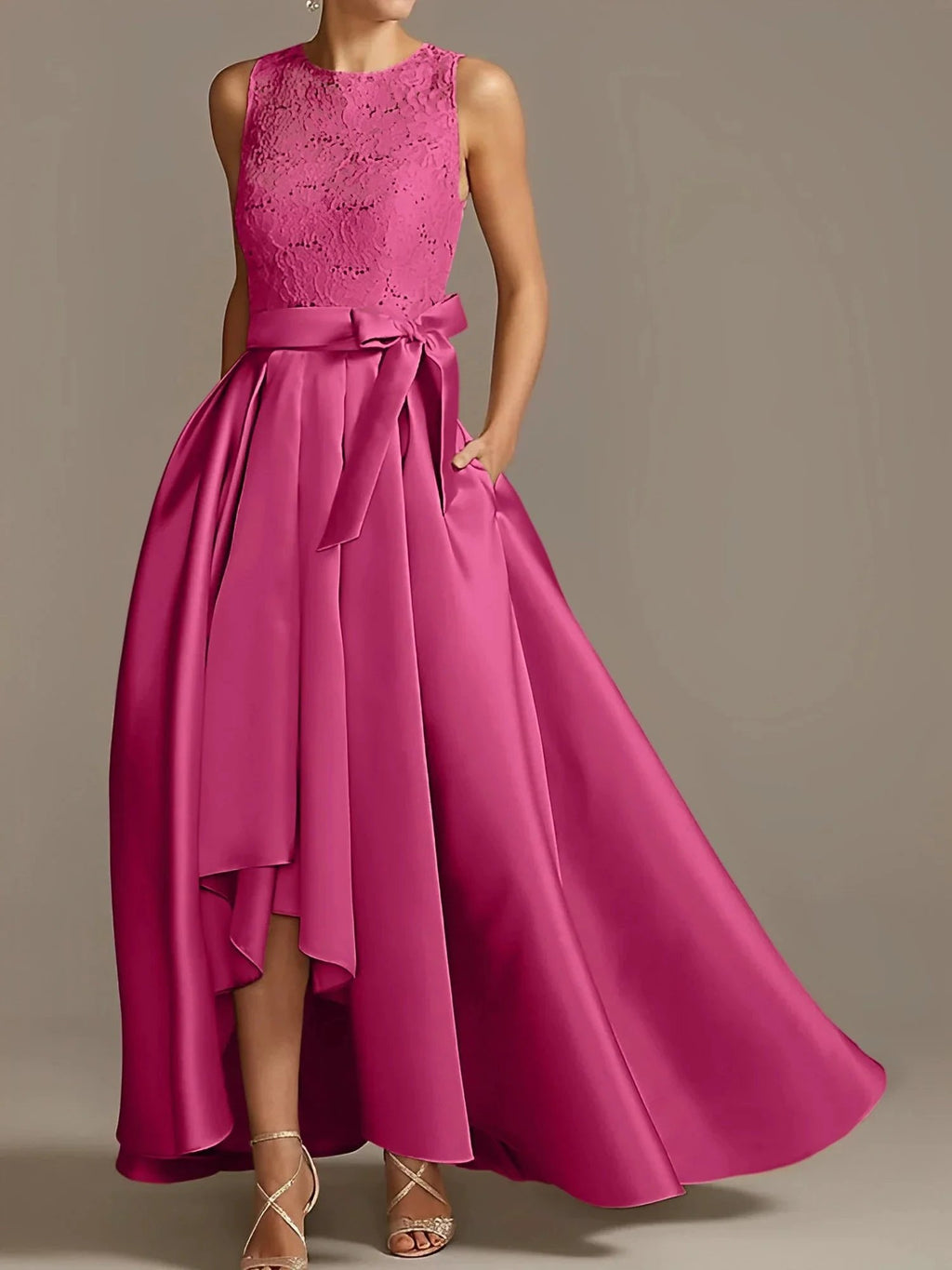 A-Line/Princess Jewel Neck Sleeveless Mother Of The Bride Dresses With Pleats Lace by Dreamylily