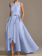 A-Line/Princess Jewel Neck Sleeveless Mother Of The Bride Dresses With Pleats Lace by Dreamylily