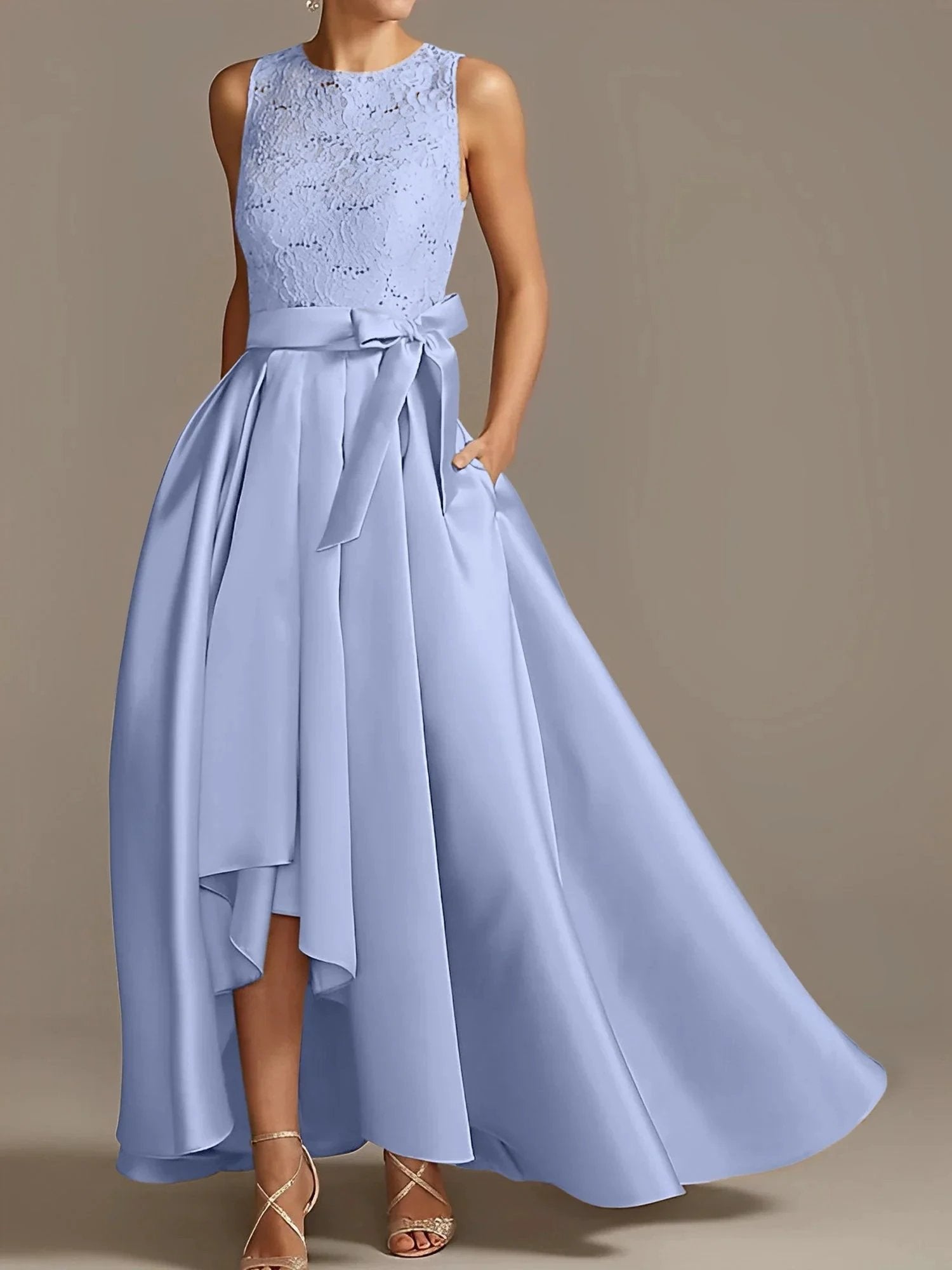 A-Line/Princess Jewel Neck Sleeveless Mother Of The Bride Dresses With Pleats Lace by Dreamylily