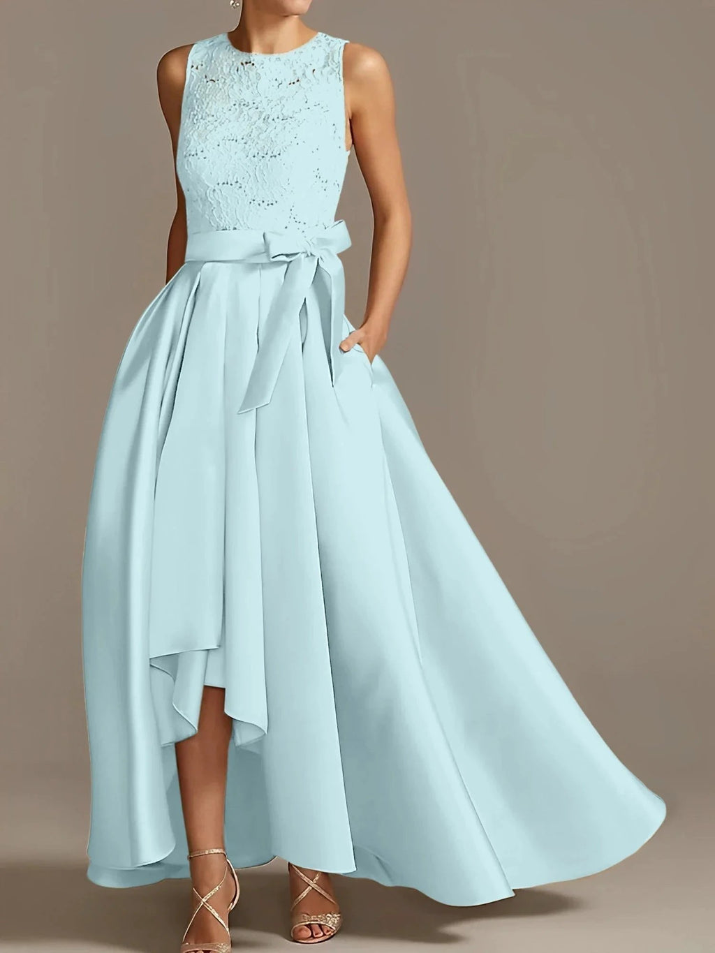 A-Line/Princess Jewel Neck Sleeveless Mother Of The Bride Dresses With Pleats Lace by Dreamylily