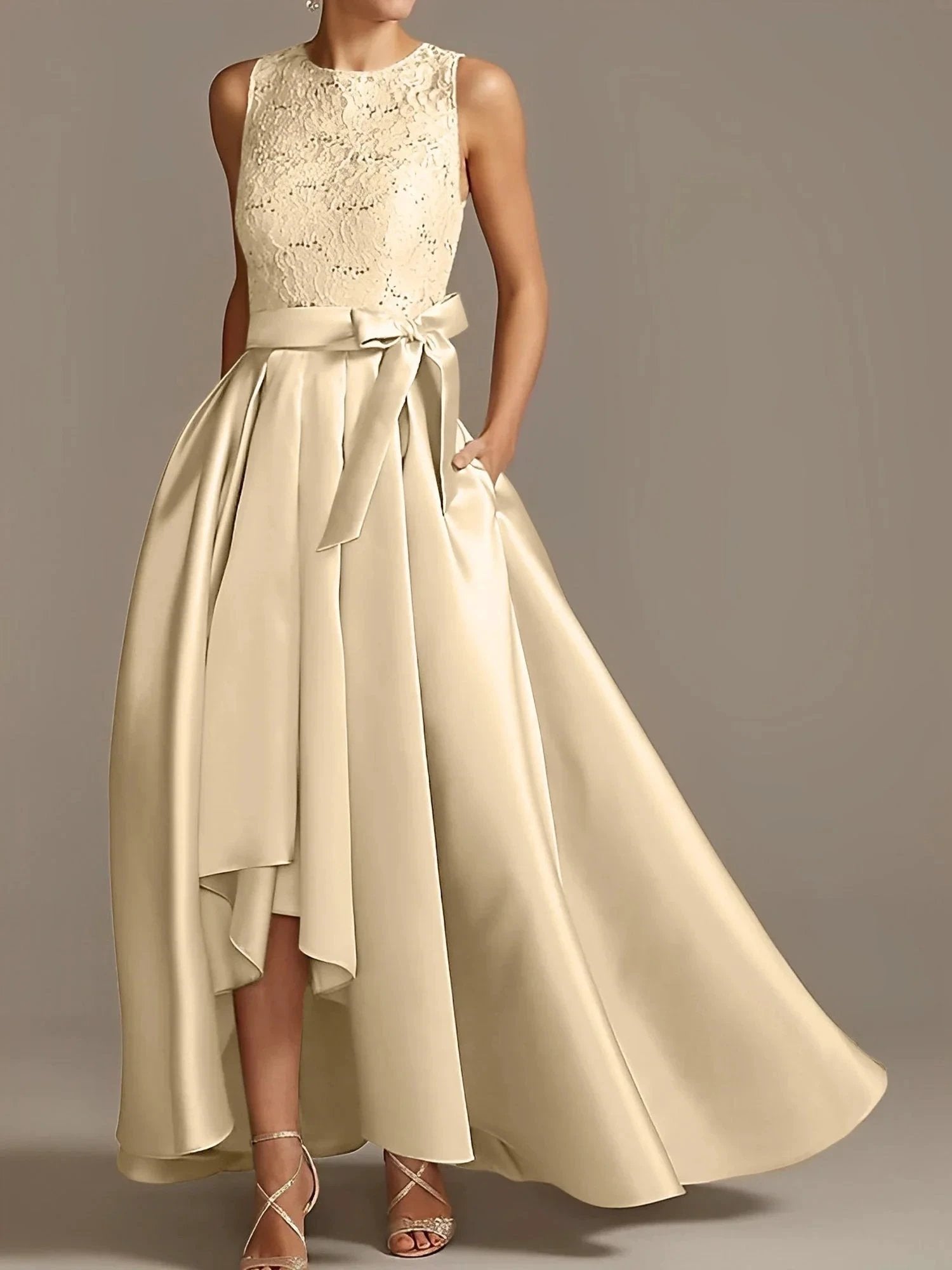 A-Line/Princess Jewel Neck Sleeveless Mother Of The Bride Dresses With Pleats Lace by Dreamylily