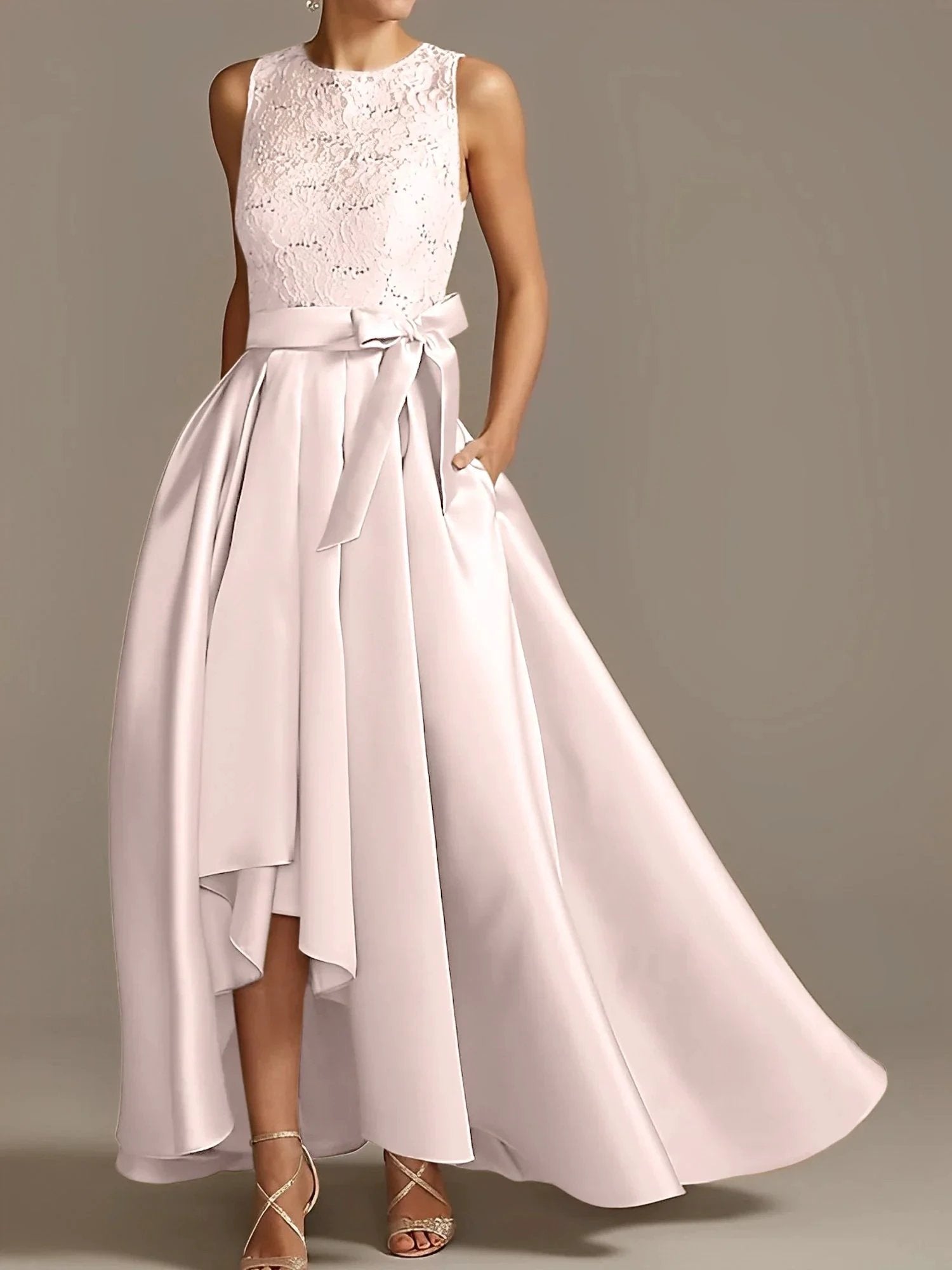 A-Line/Princess Jewel Neck Sleeveless Mother Of The Bride Dresses With Pleats Lace by Dreamylily