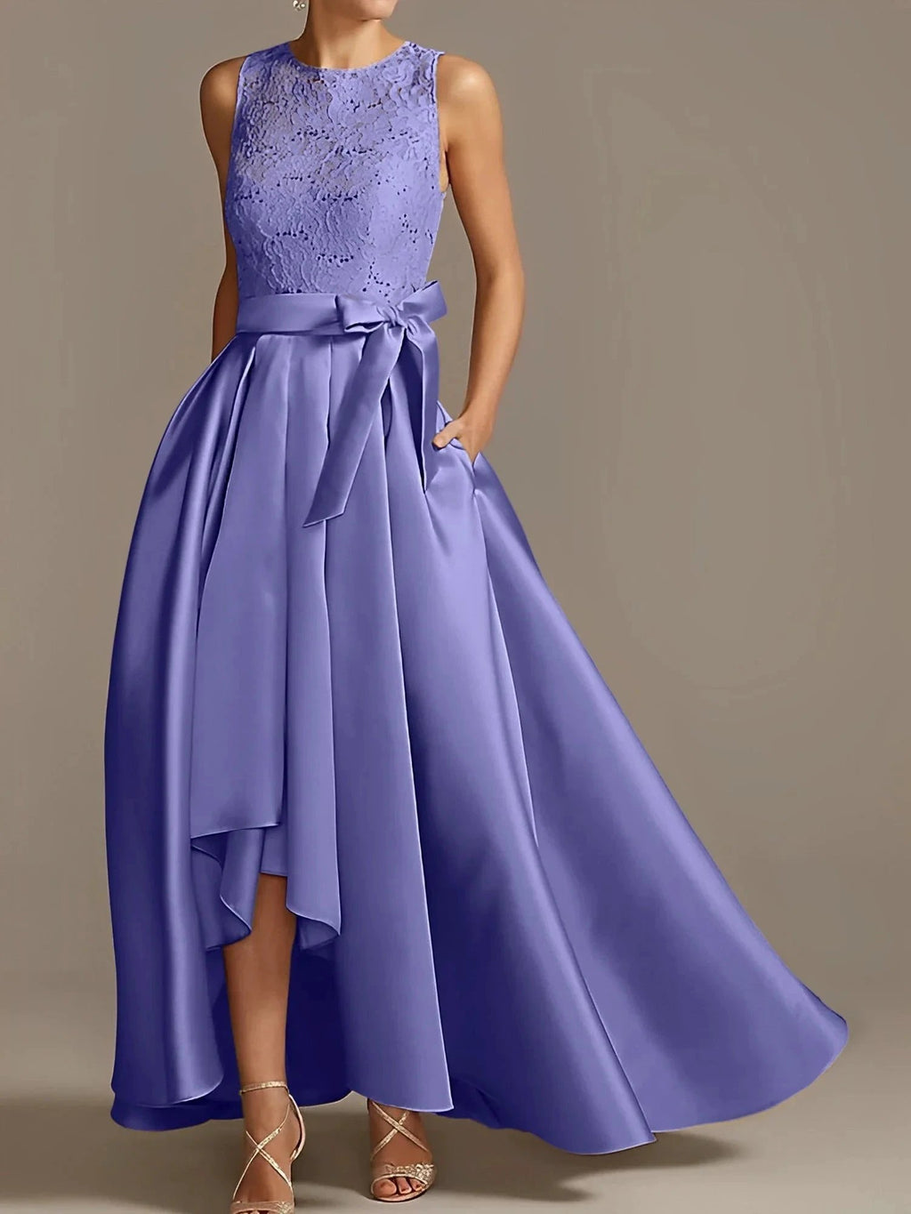 A-Line/Princess Jewel Neck Sleeveless Mother Of The Bride Dresses With Pleats Lace by Dreamylily