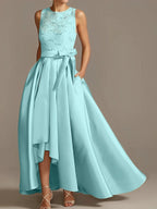 A-Line/Princess Jewel Neck Sleeveless Mother Of The Bride Dresses With Pleats Lace by Dreamylily