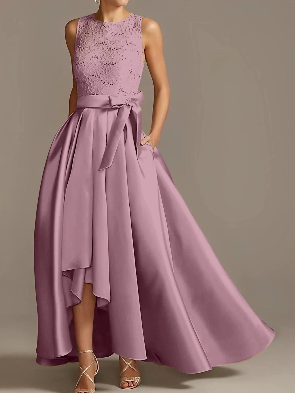 A-Line/Princess Jewel Neck Sleeveless Mother Of The Bride Dresses With Pleats Lace by Dreamylily