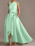 A-Line/Princess Jewel Neck Sleeveless Mother Of The Bride Dresses With Pleats Lace by Dreamylily