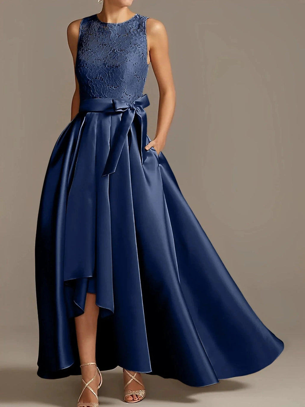 A-Line/Princess Jewel Neck Sleeveless Mother Of The Bride Dresses With Pleats Lace by Dreamylily